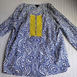 Talbots Top Large Floral Cotton Beaded Boho Resort Beach Roll Tab Travel New